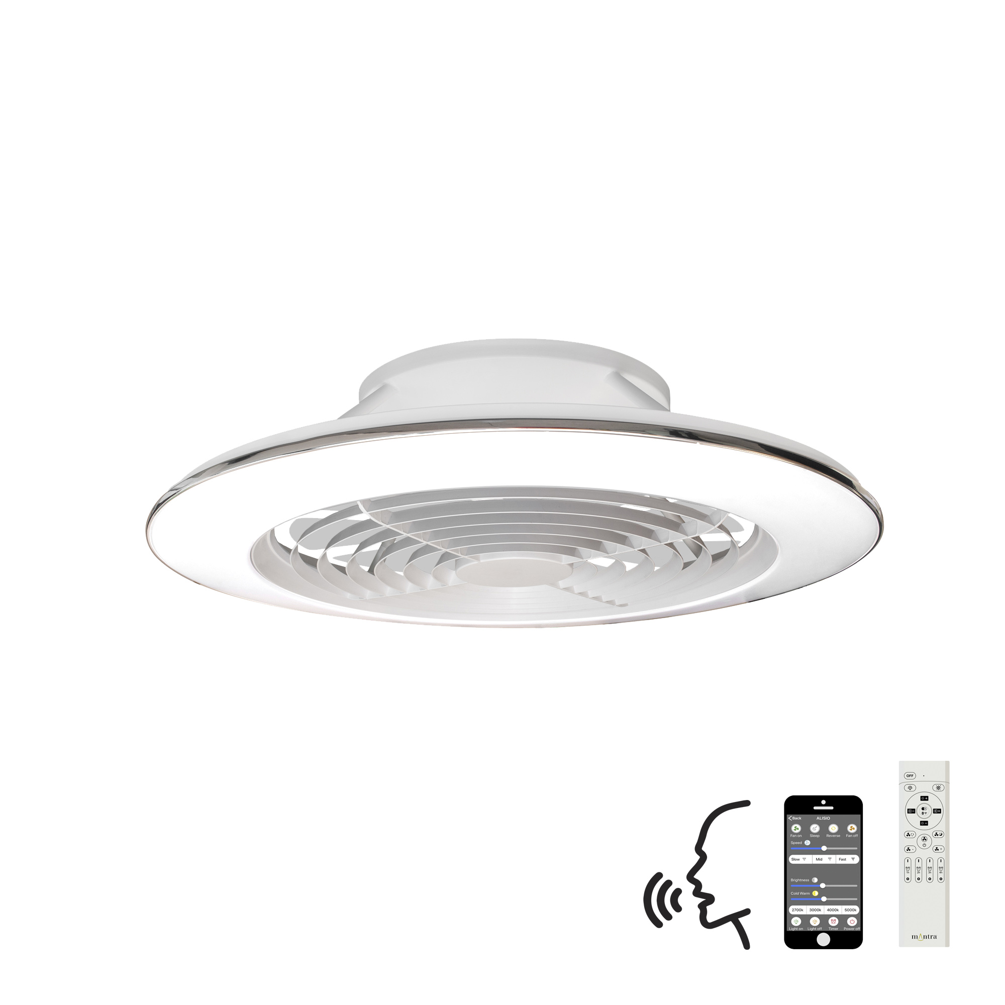 M7490  Alisio XL 95W LED Dimmable Ceiling Light & Fan; Remote / APP / Voice Controlled White